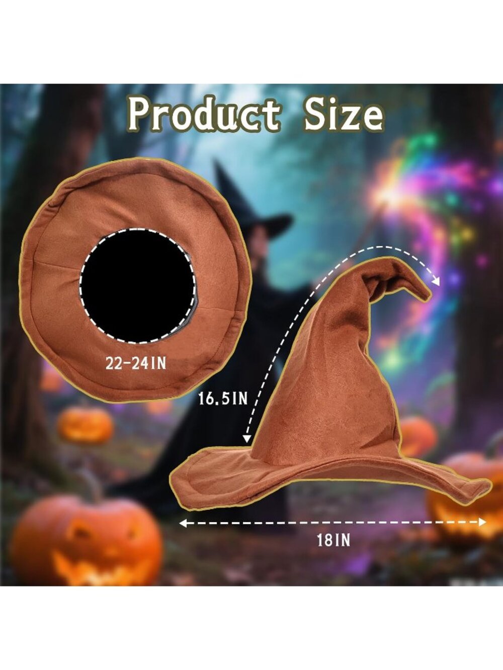 Halloween Brown 18IN Wizard Witch Hat Costume For Christmas Masquerade Carnivals - Picture 3 of 6